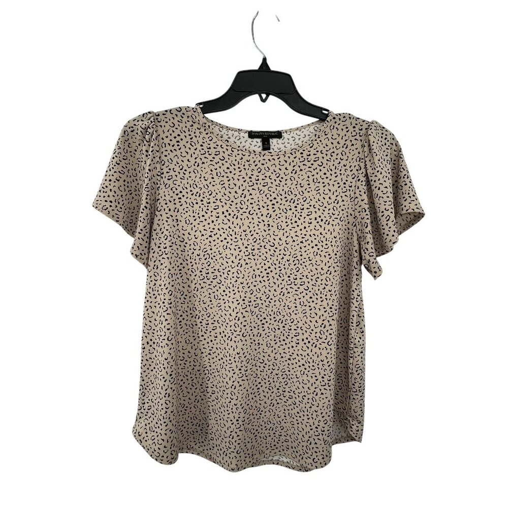 Banana Republic Womens S Tan Black Flutter Sleeve Blouse Used